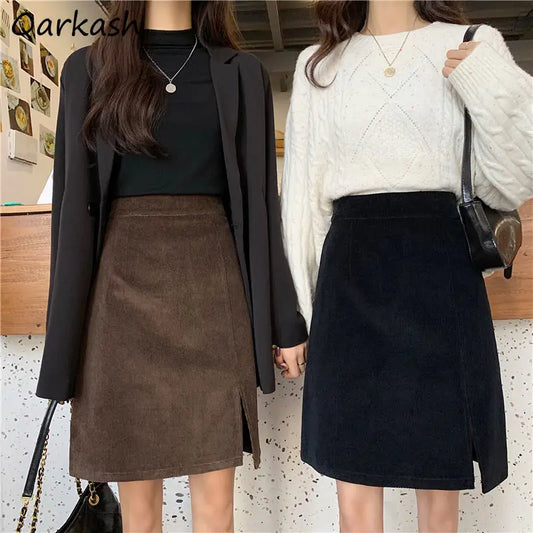 Skirts Women S-4XL Colleges Fashion New Mujer Faldas Casual Daily Pure Ulzzang Corduroy Thicker Fall Warm Cozy Simple Vintage